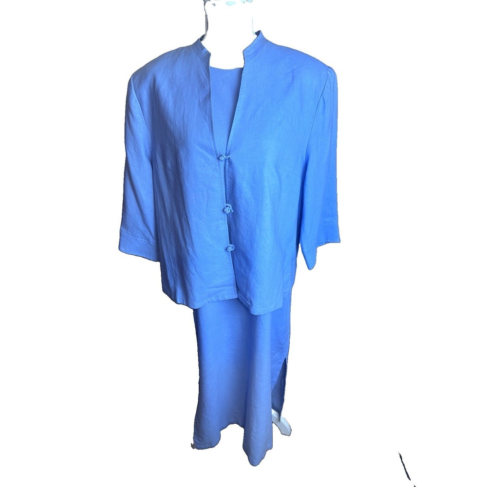 Henry Lee 2 Pc Blue Jacket and Sheath Dress maxi linen tencel blend sz 16